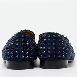 Christian Louboutin Navy Blue Suede Dandelion Spikes Smoking Slippers Size 41