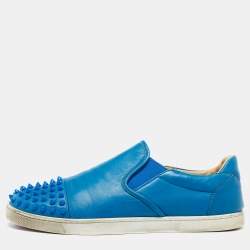 Christian Louboutin Blue Leather Boat Candy Skate Slip On Sneakers Size 40.5