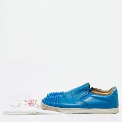Christian Louboutin Blue Leather Boat Candy Skate Slip On Sneakers Size 40.5