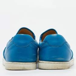 Christian Louboutin Blue Leather Boat Candy Skate Slip On Sneakers Size 40.5