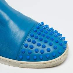 Christian Louboutin Blue Leather Boat Candy Skate Slip On Sneakers Size 40.5