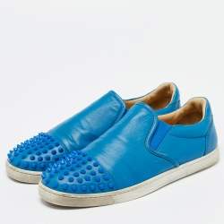 Christian Louboutin Blue Leather Boat Candy Skate Slip On Sneakers Size 40.5