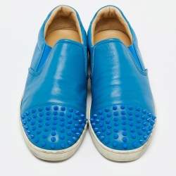 Christian Louboutin Blue Leather Boat Candy Skate Slip On Sneakers Size 40.5