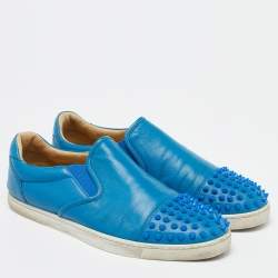 Christian Louboutin Blue Leather Boat Candy Skate Slip On Sneakers Size 40.5