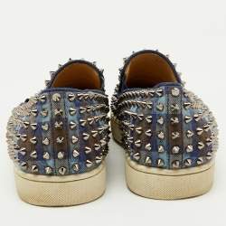 Christian Louboutin Blue Check Canvas Dandelion Spike Slip On Sneakers Size 41