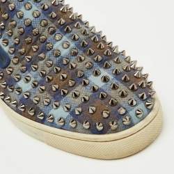 Christian Louboutin Blue Check Canvas Dandelion Spike Slip On Sneakers Size 41