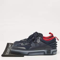 Christian Louboutin Navy Blue Leather and Suede Astroloubi Sneakers Size 46