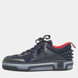 Christian Louboutin Navy Blue Leather and Suede Astroloubi Sneakers Size 46