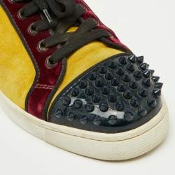 Christian Louboutin Multicolor Suede and Patent Leather Spikes Low Top Sneakers Size 40