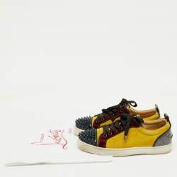 Christian Louboutin Multicolor Suede and Patent Leather Spikes Low Top Sneakers Size 40