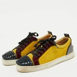 Christian Louboutin Multicolor Suede and Patent Leather Spikes Low Top Sneakers Size 40
