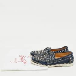 Christian Louboutin Blue Denim Studded Spikes Yacht Loafers Size 41.5