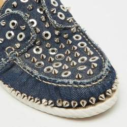 Christian Louboutin Blue Denim Studded Spikes Yacht Loafers Size 41.5