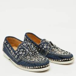 Christian Louboutin Blue Denim Studded Spikes Yacht Loafers Size 41.5