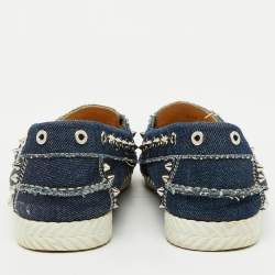 Christian Louboutin Blue Denim Studded Spikes Yacht Loafers Size 41.5