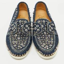 Christian Louboutin Blue Denim Studded Spikes Yacht Loafers Size 41.5