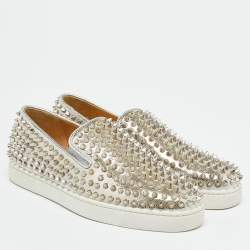Christian Louboutin Metallic Silver Leather Roller Boat Slip On Sneakers Size 40