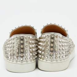 Christian Louboutin Metallic Silver Leather Roller Boat Slip On Sneakers Size 40
