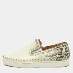 Christian Louboutin White/Grey Snakeskin Print Patent Leather Pik Boat Sneakers Size 40.5