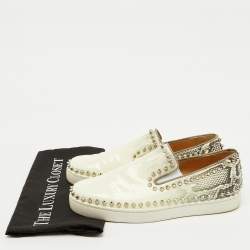 Christian Louboutin White/Grey Snakeskin Print Patent Leather Pik Boat Sneakers Size 40.5