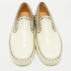 Christian Louboutin White/Grey Snakeskin Print Patent Leather Pik Boat Sneakers Size 40.5
