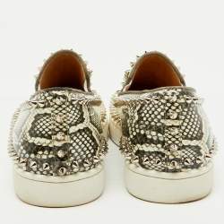 Christian Louboutin White/Grey Snakeskin Print Patent Leather Pik Boat Sneakers Size 40.5