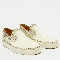 Christian Louboutin White/Grey Snakeskin Print Patent Leather Pik Boat Sneakers Size 40.5