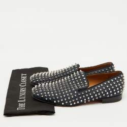 Christian Louboutin Navy Blue Fabric Dandelion Spikes Smoking Slippers Size 41