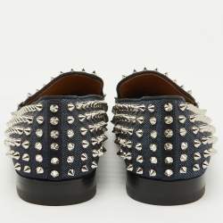 Christian Louboutin Navy Blue Fabric Dandelion Spikes Smoking Slippers Size 41