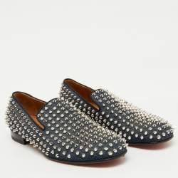 Christian Louboutin Navy Blue Fabric Dandelion Spikes Smoking Slippers Size 41