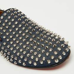 Christian Louboutin Navy Blue Fabric Dandelion Spikes Smoking Slippers Size 41