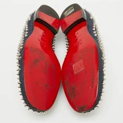 Christian Louboutin Navy Blue Fabric Dandelion Spikes Smoking Slippers Size 41