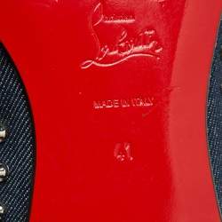 Christian Louboutin Navy Blue Fabric Dandelion Spikes Smoking Slippers Size 41