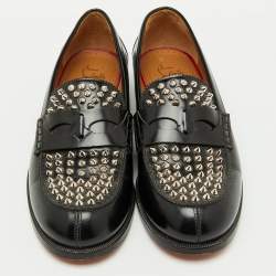 Christian Louboutin Black Leather Montezu Spikes Loafers Size 41