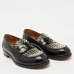 Christian Louboutin Black Leather Montezu Spikes Loafers Size 41