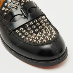 Christian Louboutin Black Leather Montezu Spikes Loafers Size 41
