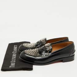 Christian Louboutin Black Leather Montezu Spikes Loafers Size 41