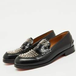 Christian Louboutin Black Leather Montezu Spikes Loafers Size 41