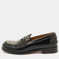 Christian Louboutin Black Leather Montezu Spikes Loafers Size 41