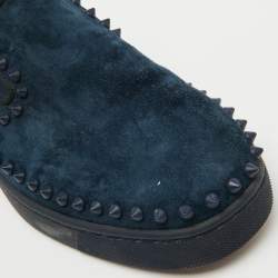 Christian Louboutin Blue Studded Suede Pik Boat Slip-On Sneakers Size 41