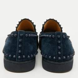 Christian Louboutin Blue Studded Suede Pik Boat Slip-On Sneakers Size 41