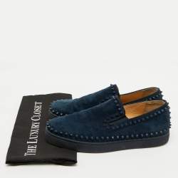 Christian Louboutin Blue Studded Suede Pik Boat Slip-On Sneakers Size 41