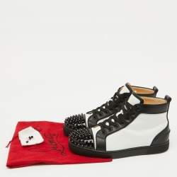 Christian Louboutin White/Black Leather Lou Crystal Embellished Spikes Orlato Sneakers Size 42
