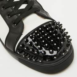 Christian Louboutin White/Black Leather Lou Crystal Embellished Spikes Orlato Sneakers Size 42