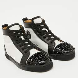 Christian Louboutin White/Black Leather Lou Crystal Embellished Spikes Orlato Sneakers Size 42