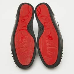 Christian Louboutin White/Black Leather Lou Crystal Embellished Spikes Orlato Sneakers Size 42