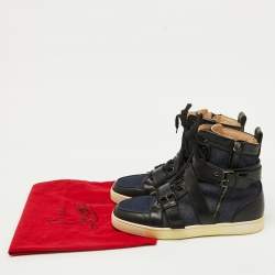 Christian Louboutin Navy Blue/Black Fabric and Leather High Top Sneakers Size 43