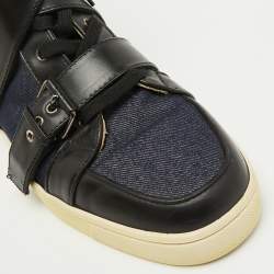 Christian Louboutin Navy Blue/Black Fabric and Leather High Top Sneakers Size 43
