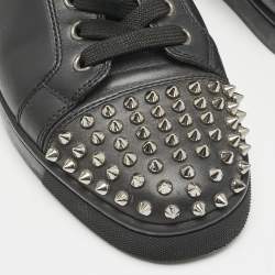 Christian Louboutin Black Leather Louis Junior Spikes Low Top Sneakers Size 39