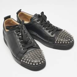 Christian Louboutin Black Leather Louis Junior Spikes Low Top Sneakers Size 39